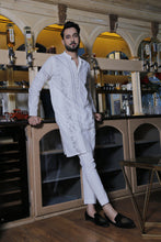 Load image into Gallery viewer, ER 566 White Grey Embroided Designer Kurta Pajam For Men