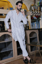 Load image into Gallery viewer, ER 566 White Grey Embroided Designer Kurta Pajam For Men