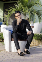 Load image into Gallery viewer, ER 568 Black on Black Embroided Designer Kurta Pajama For Men