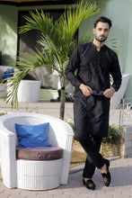 Load image into Gallery viewer, ER 568 Black on Black Embroided Designer Kurta Pajama For Men