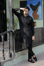 Load image into Gallery viewer, ER 574 Black WnW emblished Packets Kurta Pajama For Men