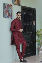 Load image into Gallery viewer, ER 571 Maroon Cotton Silk Kurta Pajama with velvet finish For Men