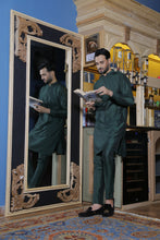 Load image into Gallery viewer, ER 572 Green Cotton Silk Kurta Pajama with velvet finish For Men