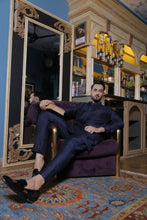 Load image into Gallery viewer, ER 573 Blue Cotton Silk Kurta Pajama With green Emblishments and Chest Logo