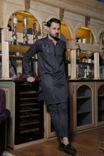 Load image into Gallery viewer, ER 569 Grey Shine With Light Grey And Black Combination Embroidery For Men