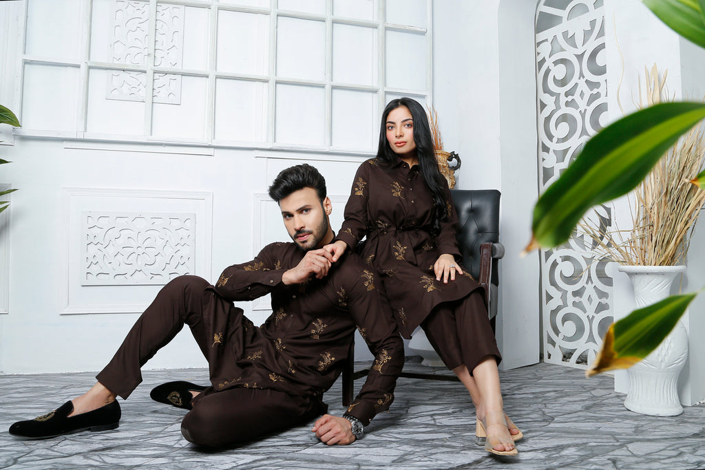 ER CP 1 Brown Embroided Couple Suits