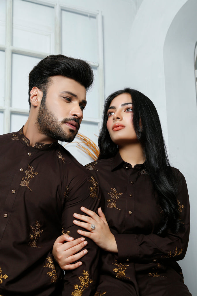 ER CP 1 Brown Embroided Couple Suits