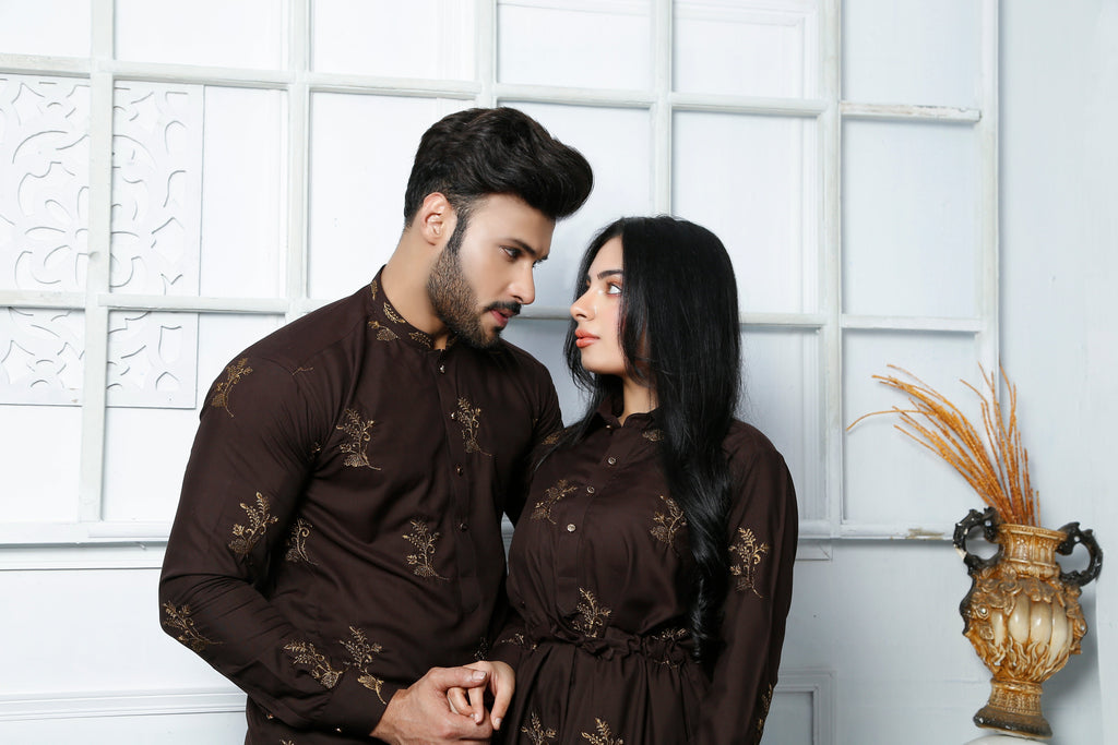 ER CP 1 Brown Embroided Couple Suits