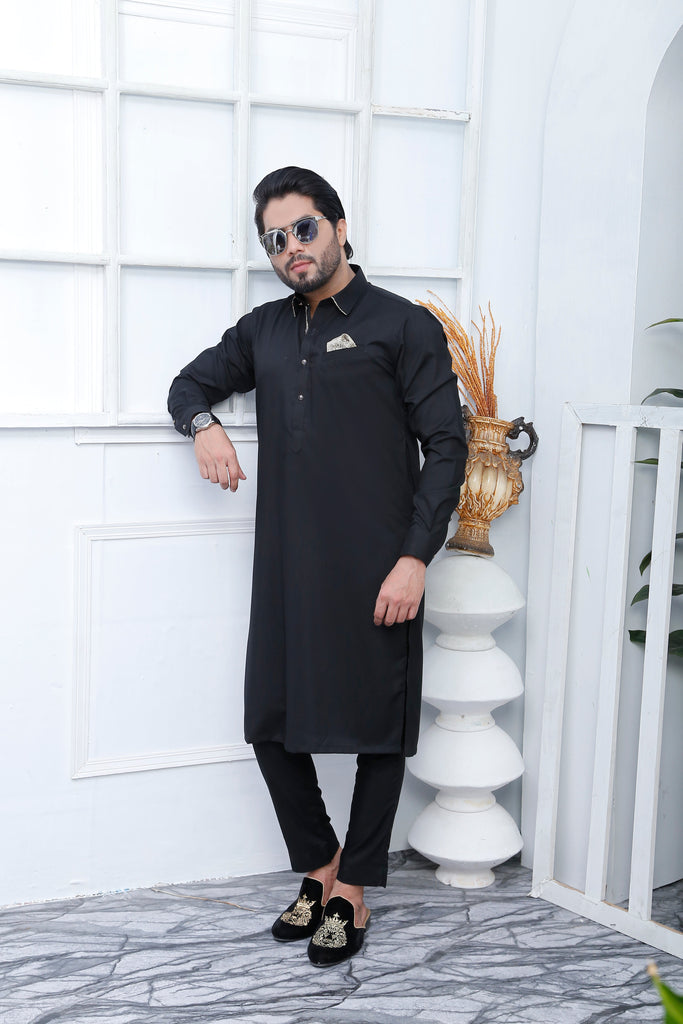 ER 464 Black Kurta Pajama For Men