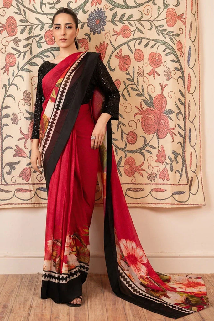 Stitch Vibes - Morganite RTW  Collection - 3 PC - Maroon - Black Saree