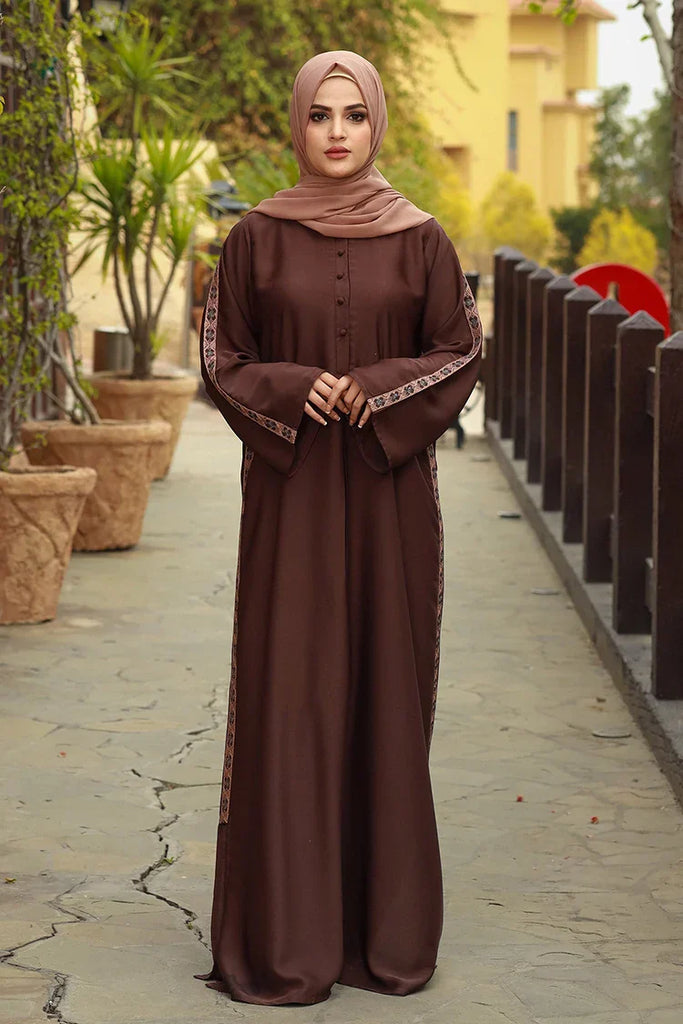 Malbus - Embroidered Abaya - Brown