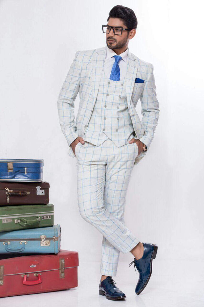 Pre Loved Checks White 3PC Suit