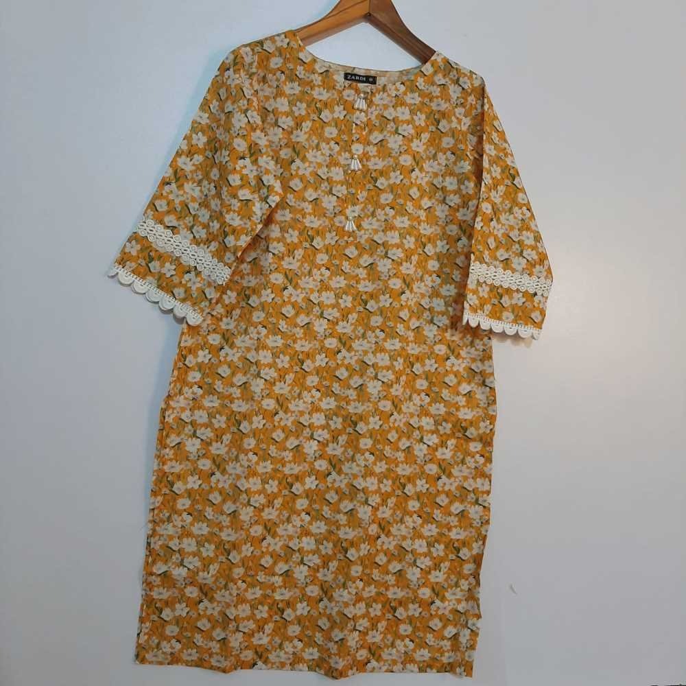 Printed Lawn Kurti - Yellow - ZK191