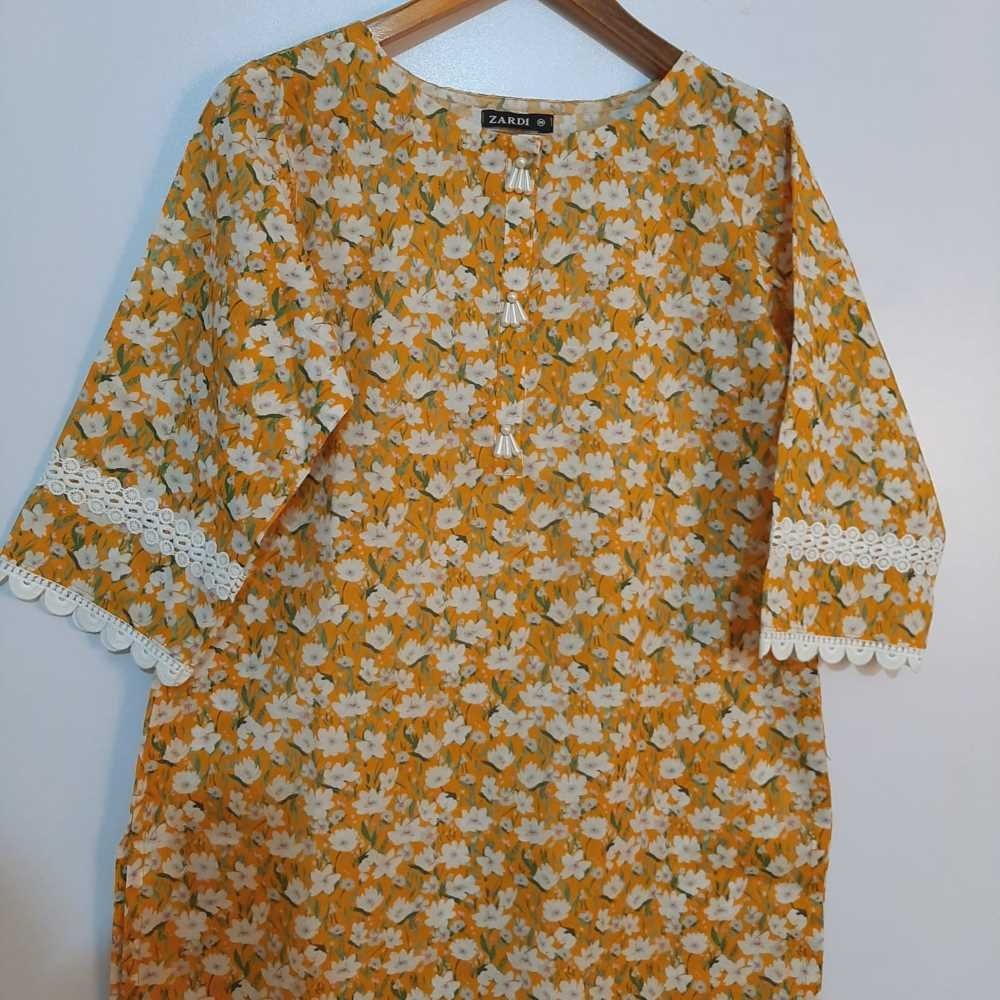 Printed Lawn Kurti - Yellow - ZK191