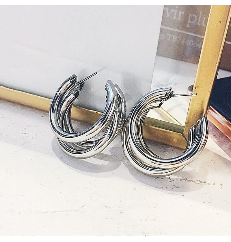 Round Hoop Earring - Silver - AE215