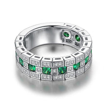 Load image into Gallery viewer, Silver Glowing Ring green Stones - With Box - AR279