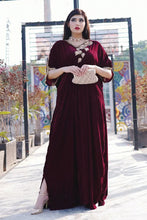 Load image into Gallery viewer, Stitch Vibes - Velora Collection - Maroon Velvet Kaftan