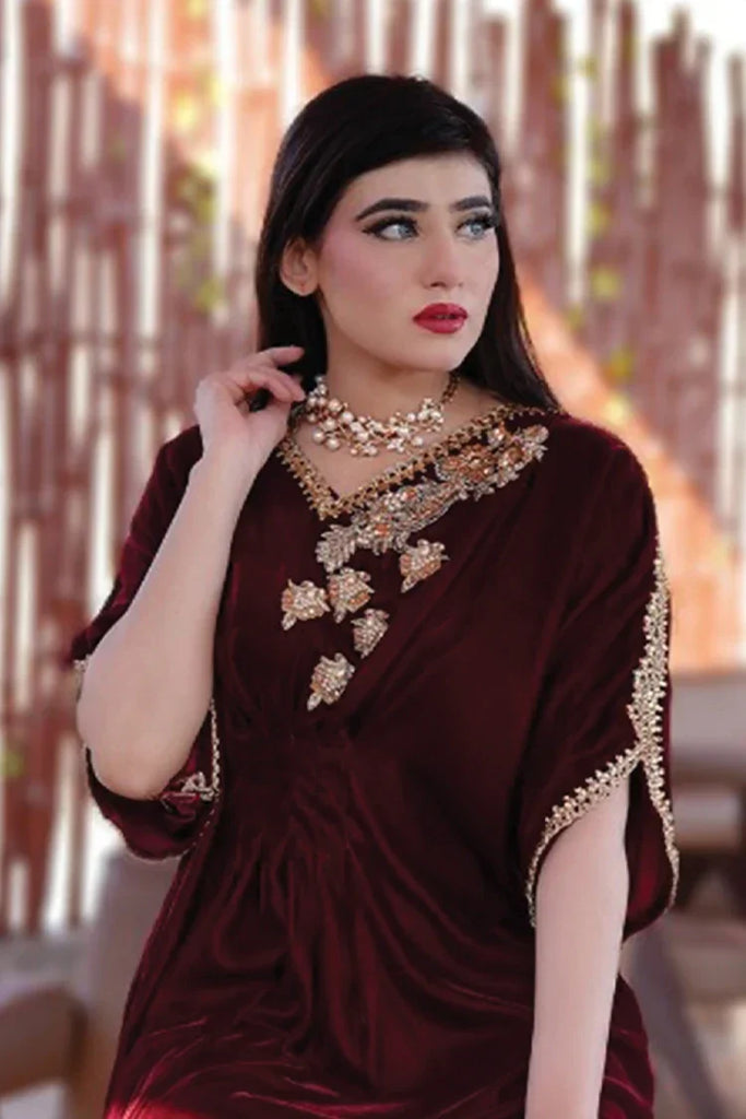 Stitch Vibes - Velora Collection - Maroon Velvet Kaftan