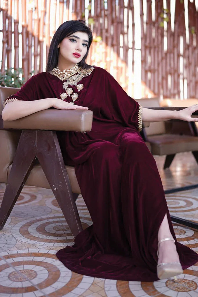 Stitch Vibes - Velora Collection - Maroon Velvet Kaftan