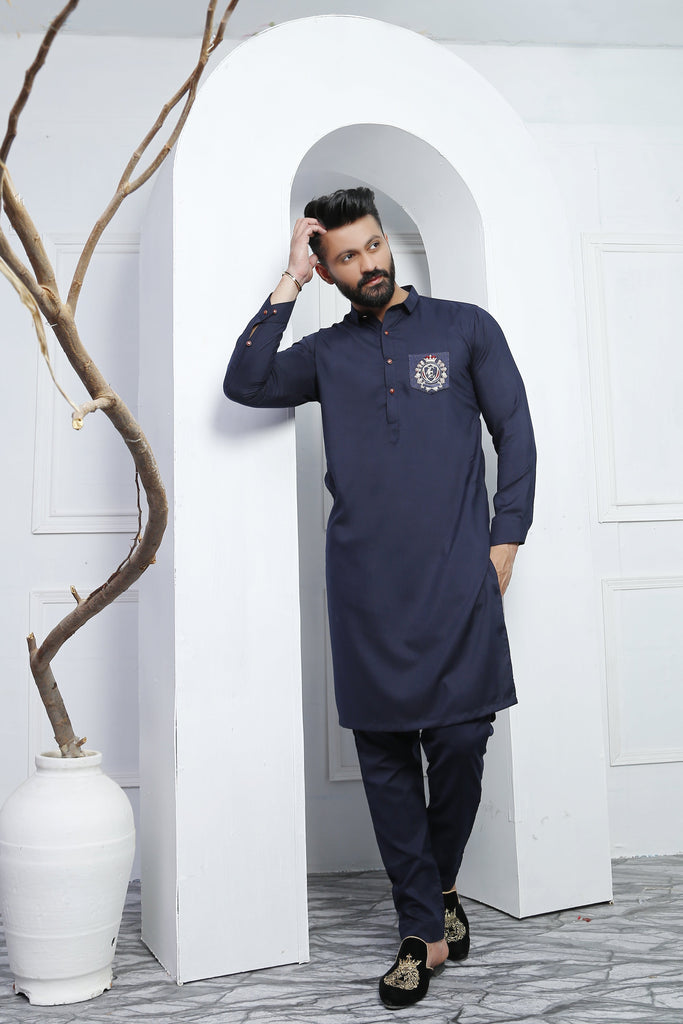 ER 489 Blue MArine Edge Republic Kurta Pajama For Men