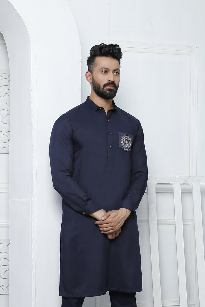 ER 489 Blue MArine Edge Republic Kurta Pajama For Men