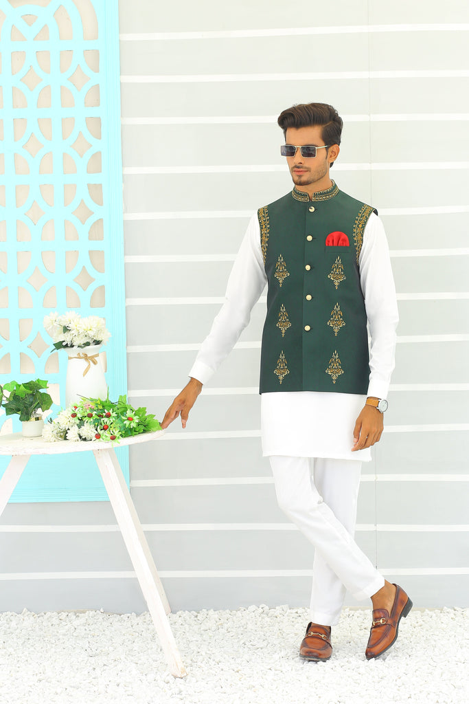 ER WC 1061 Green Copper Embroidery Waistcoat