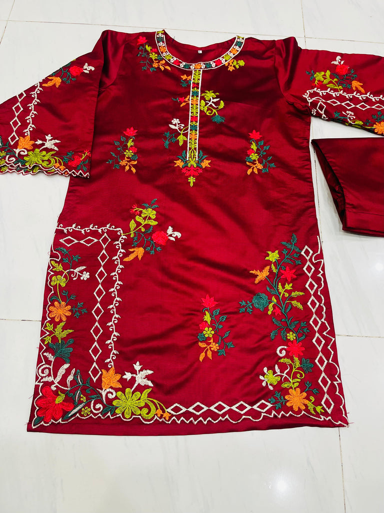 KHADI CUTWORK MEHROON 2PCS