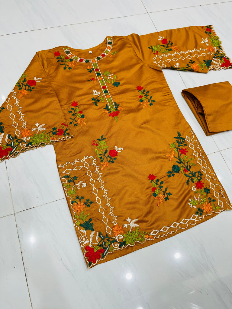 KHADI CUTWORK MUSTARD 2PCS