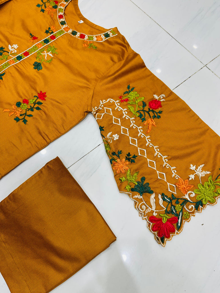 KHADI CUTWORK MUSTARD 2PCS