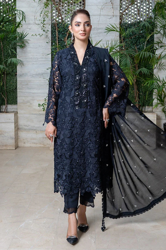 Zaib un Nisa - Luxe Pret Collection - Qureshia Black Embroidery Cut Work Shirt