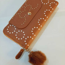 Load image into Gallery viewer, Zipper Wallet Purse With Pompom - Brown - W03