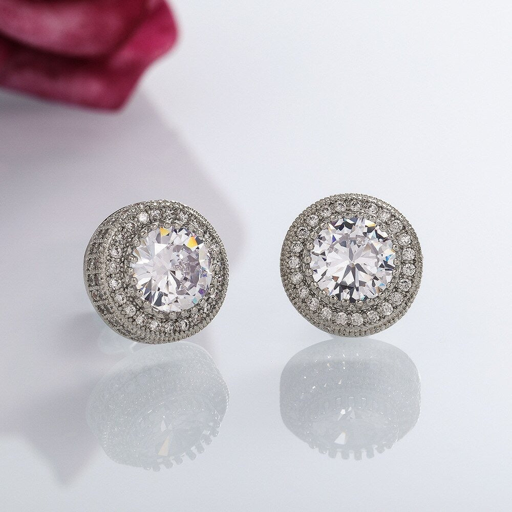 AAA Zircon - Glowing Round Earring - Silver - AE218