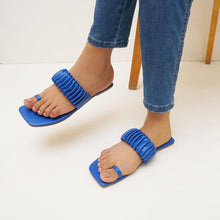 Load image into Gallery viewer, Aloha Ruffle Slides (Blue)