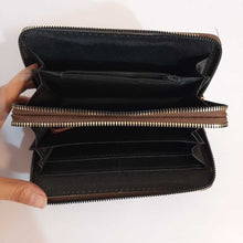 Load image into Gallery viewer, Check Design Double Zip Wallet - Black/Brown - W14