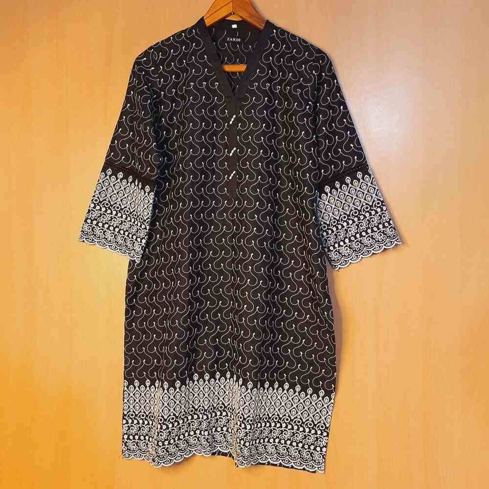 Chikankari Lace Embelished Kurti - Black - ZK193