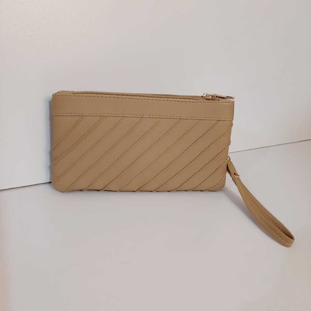 Double Zip Soft Leather Wallet - Beige - W07