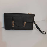 Double Zip Soft Leather Wallet - Black - W09