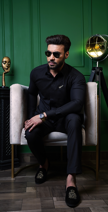 ER 614 Black Linen Men's Co Ord Sets