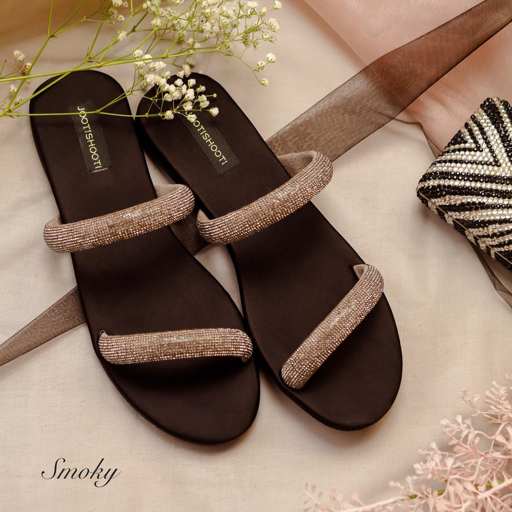 Smoky Two Strap Diamanté Slides