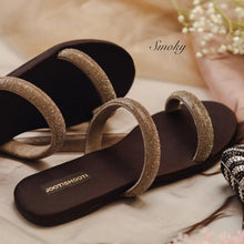 Load image into Gallery viewer, Smoky Two Strap Diamanté Slides