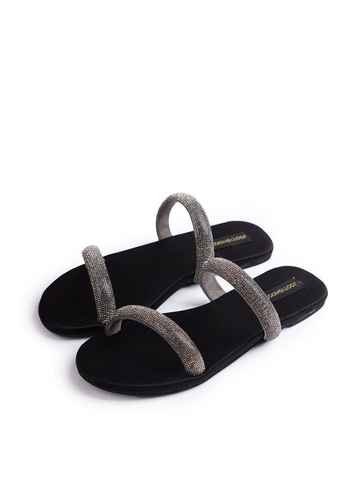 Smoky Two Strap Diamanté Slides